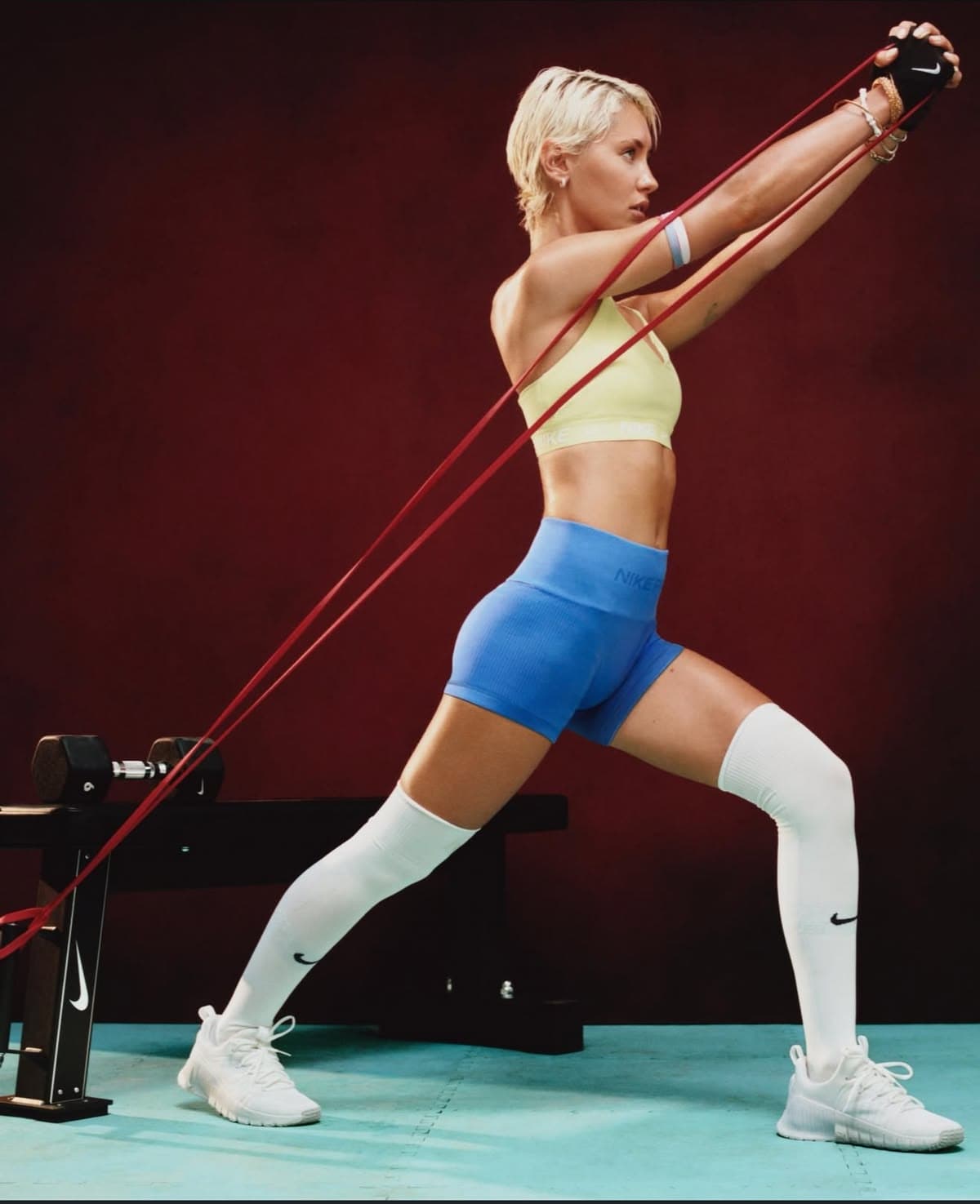 A practitioner training with resistance bands